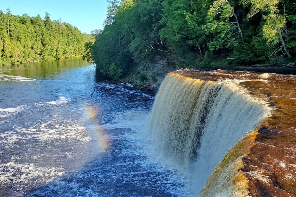 Tahquamenon falls view from above in summer.