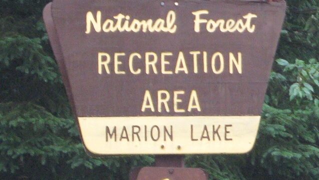 Ottawa National Forest road sign for Marion Lake Campground and Boat Launch