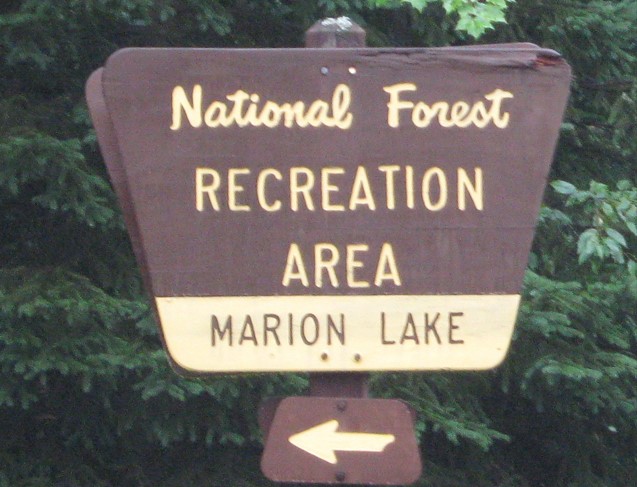 Ottawa National Forest road sign for Marion Lake Campground and Boat Launch