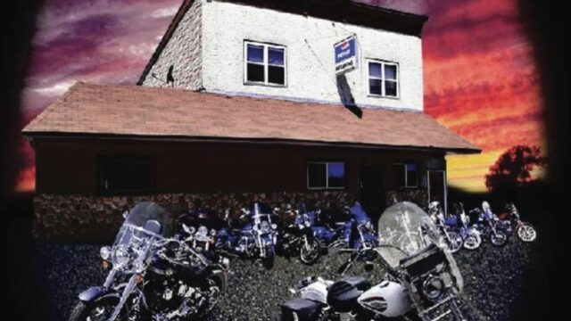 Mister Mom's Street view of restaurant with motorcycles in the foreground.