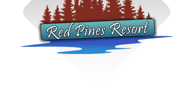 Red Pines Resort logo - pine trees with sign in the foreground.