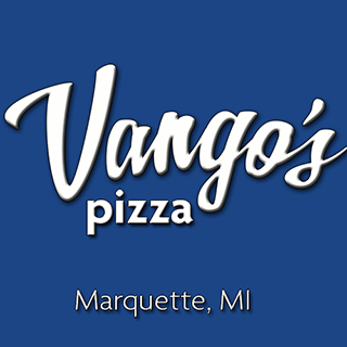 Vango's Pizza logo - white lettering on dark blue background.