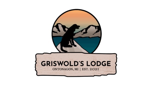Griswold's Lodge logo of dog on a peninsula